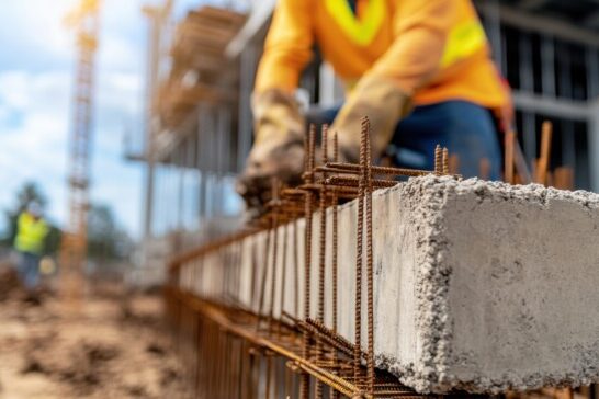 Moderner Hausbau mit Stahlbetonfundament für strukturelle Haltbarkeit
